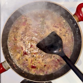 simmering marinade, ingredients, and water